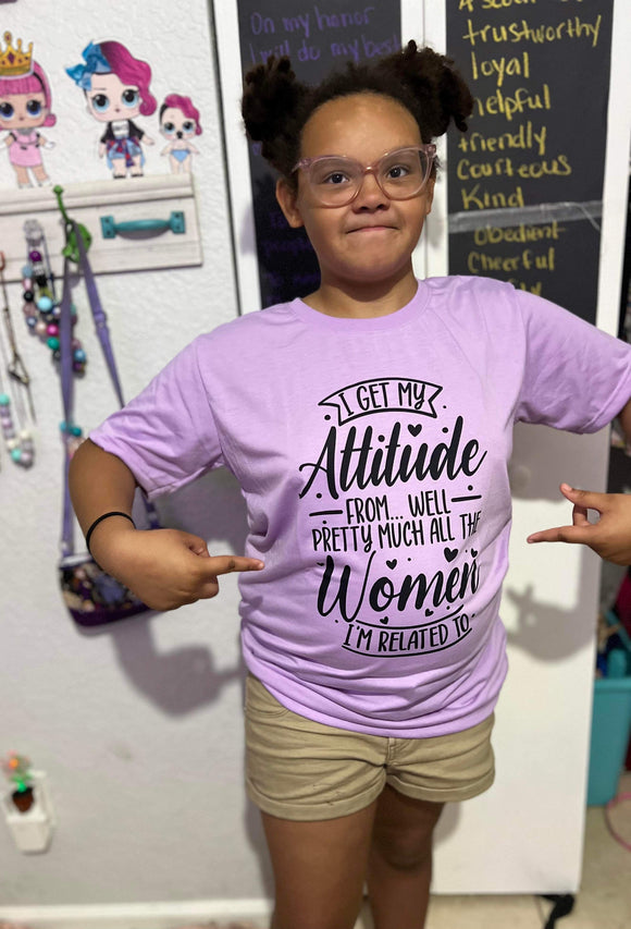 Attitude t shirt shown on lavender