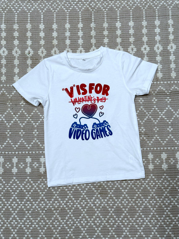 V is for Video games tee shirt