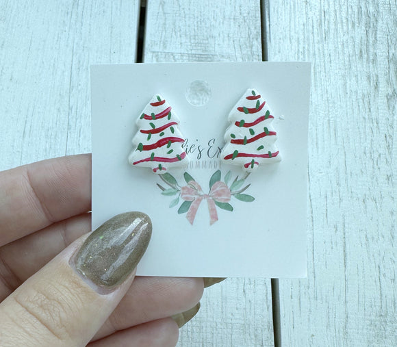 Clay Little Debbie Christmas Tree stud earrings