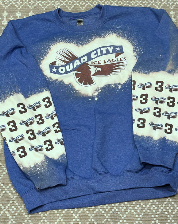 Quad city ice eagles bleached number sleeves sweatshir