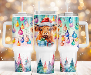 Christmas cow 40 oz tumbler with handle