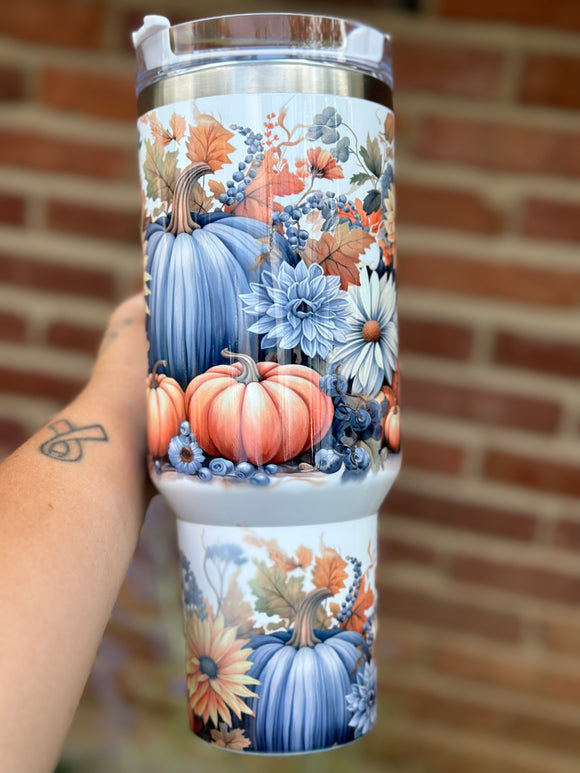 Fall floral 40 oz tumbler with handle