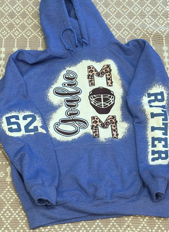 Goalie mom bleached hoodie