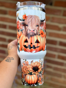 Halloween cow 40 oz tumbler with handle