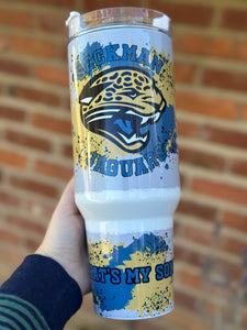 PTO Jaguars custom bottom 40 oz tumbler with handle