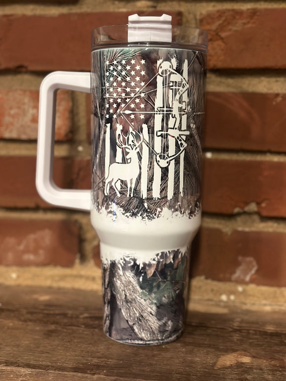 Bow hunting 40 oz tumbler with handle