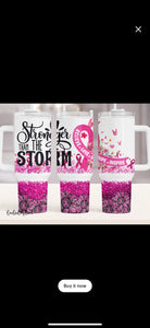 Stronger than the storm Breast cancer 40 oz tumbler with handle