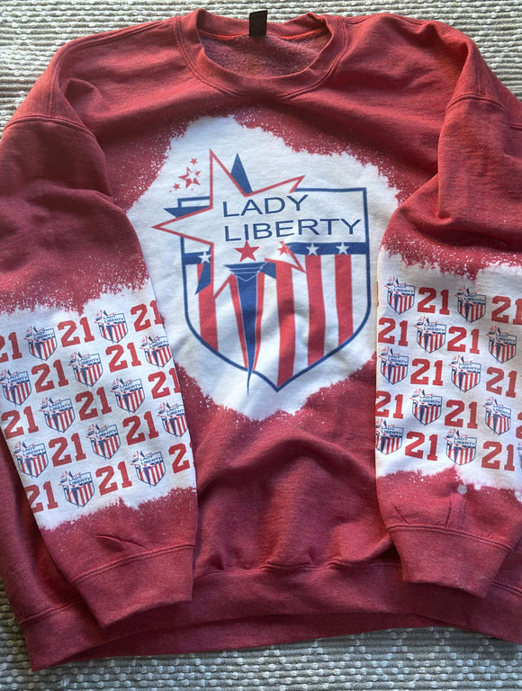 Lady liberty red bleached sweatshirt