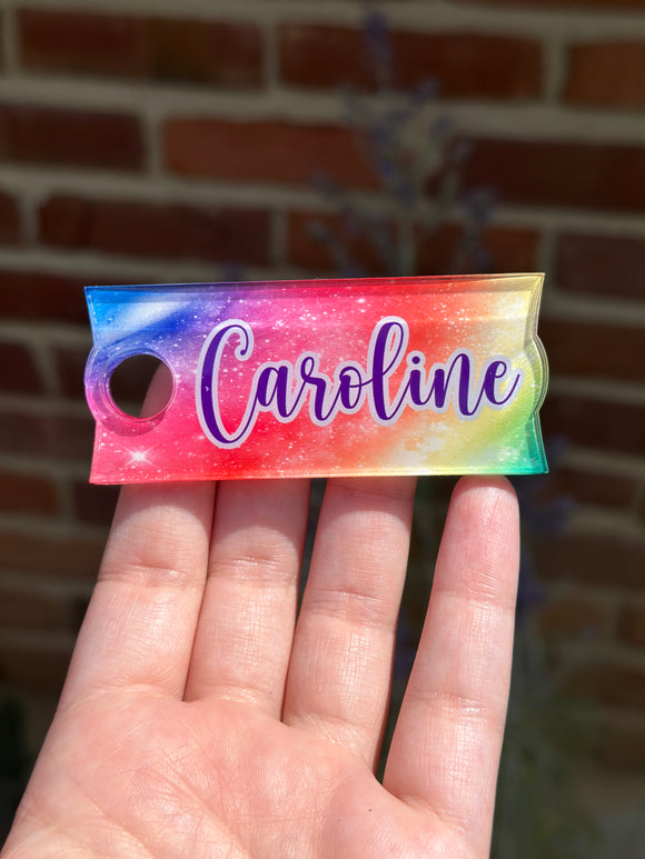 Rainbow name tumbler tag