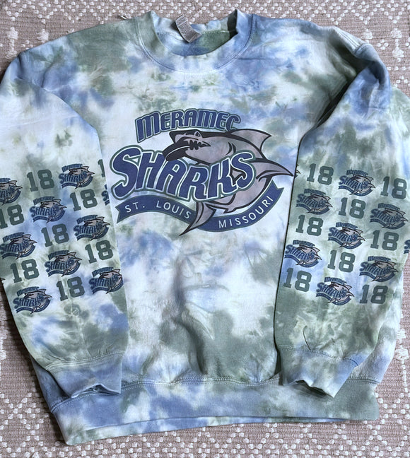 Sharks green and blue dyed number sleeves sweatshirt