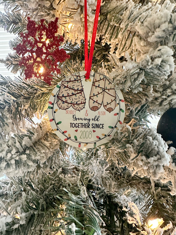 Growing old together double sided ornament