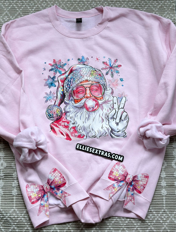 Disco Santa crewneck sweatshirt with side bows