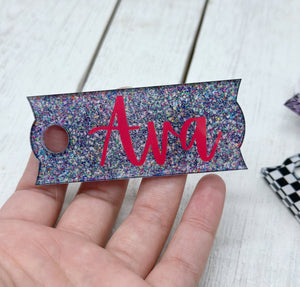 Silver sparkle name tumbler tag