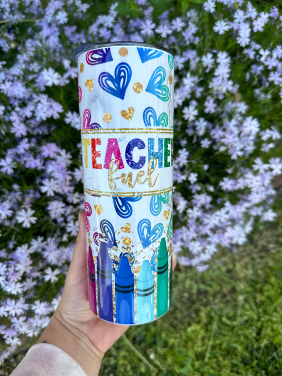 Teacher fuel 20oz skinny tumbler