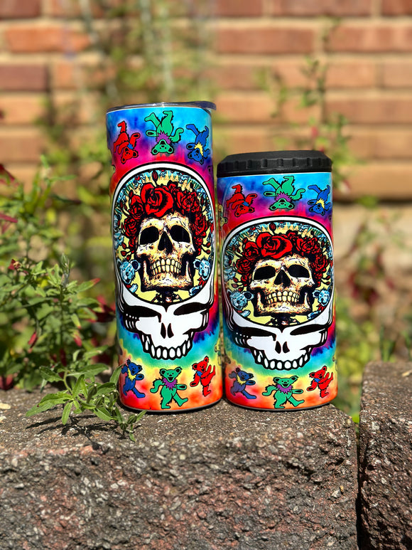 Rainbow skull 20oz skinny tumbler/ 4 in 1 coozie