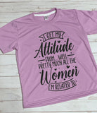 Attitude t shirt shown on lavender