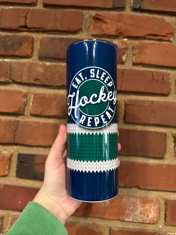 Eat sleep hockey repeat 20oz skinny tumbler