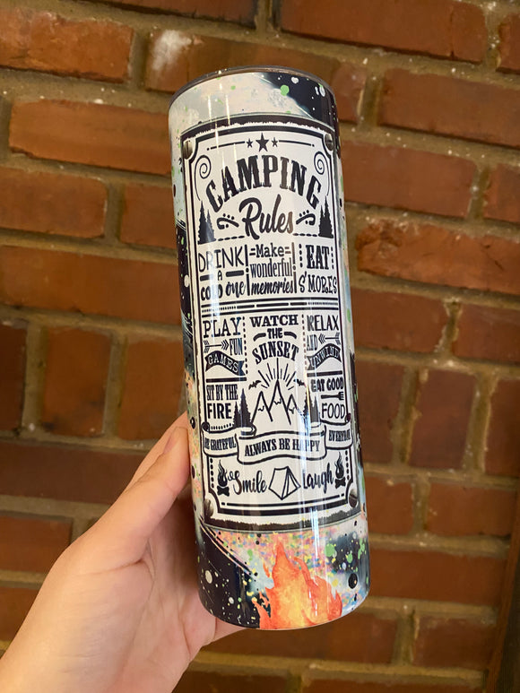 Camping rules 20oz skinny tumbler