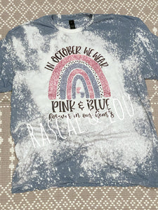 In October we wear pink and blue tee shirt