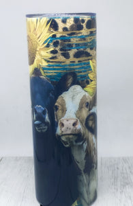 Cow and sunflowers 20oz skinny tumbler