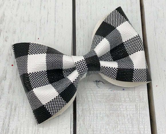 white and black buffalo plaid bow tie